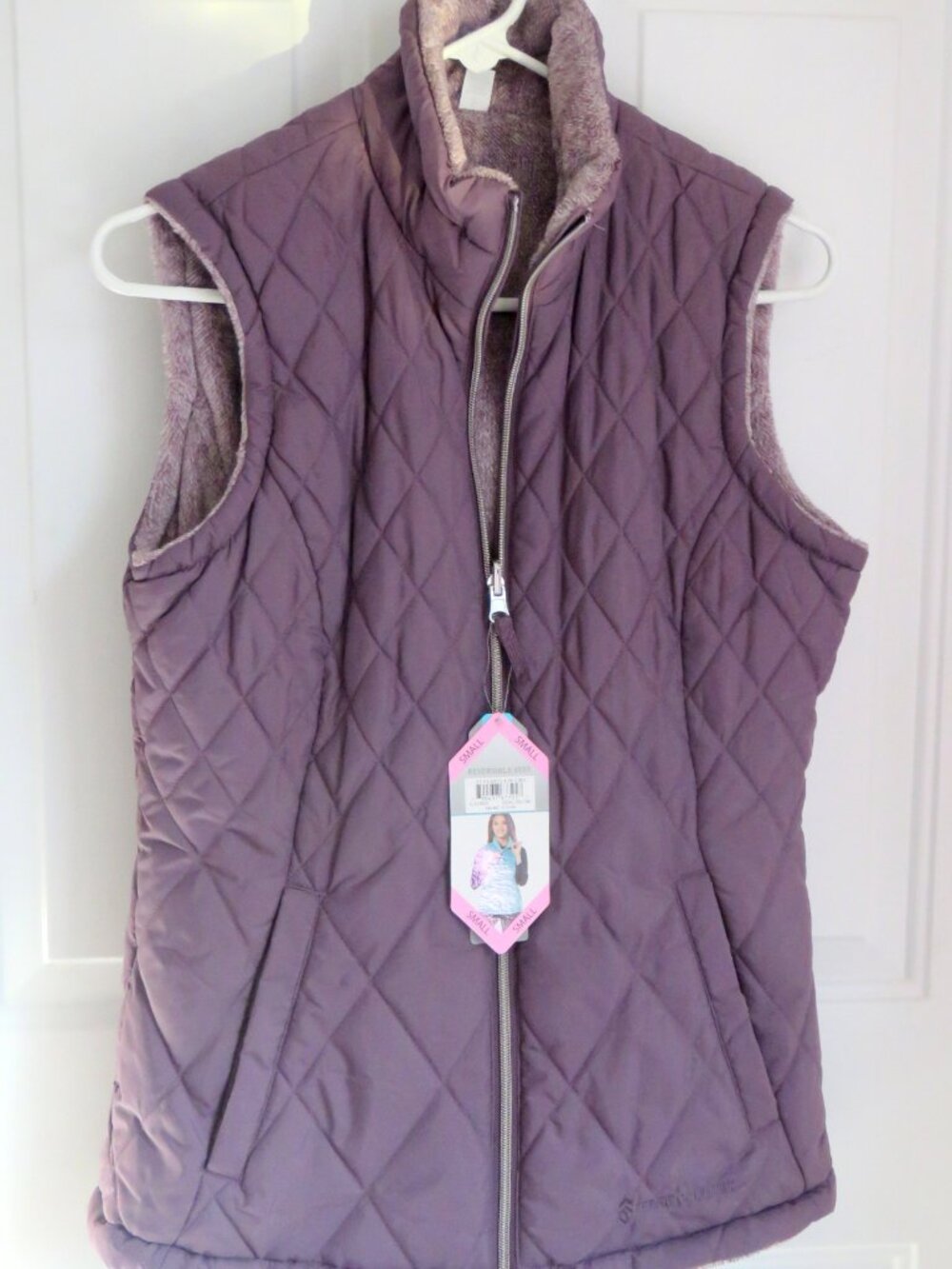 NWT Free Country Reversible Plum Zinc Quilted/Sherpa Puffer Vest Sz S MSRP $70
